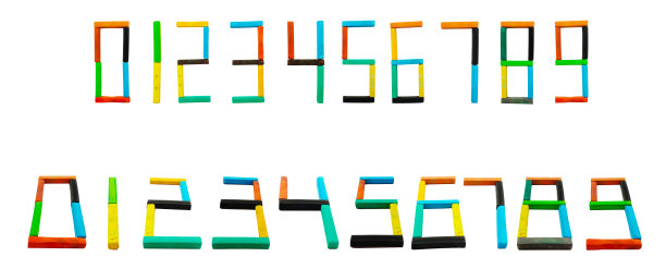 一套彩色数字蜡笔排列。图片下载