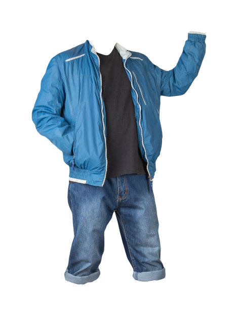 牛仔蓝色短裤，t恤和夹克上的拉链孤立在白色背景图片下载