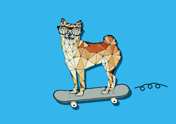 一只狗在滑板上的艺术插图图片下载