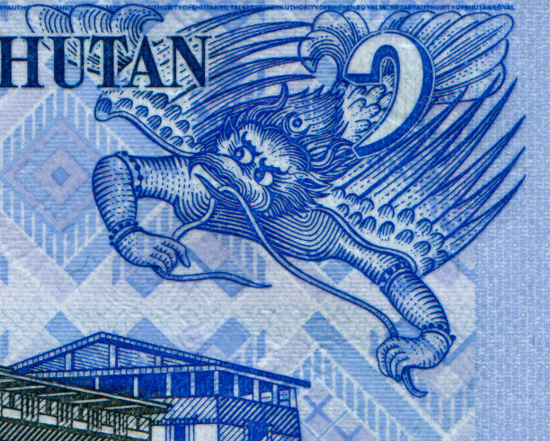 不丹钞票上飞行的神话人物图案设计图片下载