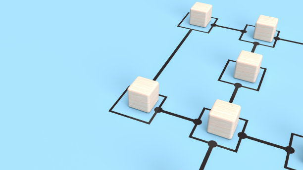 图蓝色背景上的木立方体用于业务概念三维渲染图片下载