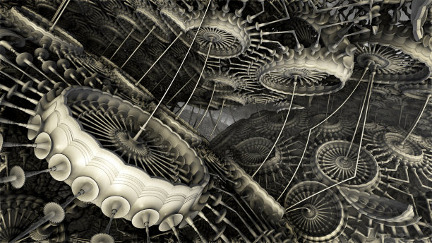 银质建筑和构筑物，抽象异想天开的古代文明建筑机械图片下载