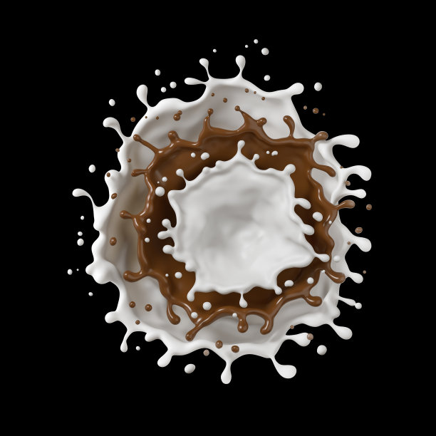白色牛奶混合到黑巧克力飞溅，与剪切路径3d插图。图片下载