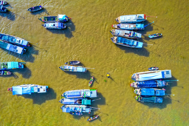 蔡让水上市场，参苴，越南，鸟瞰图图片下载
