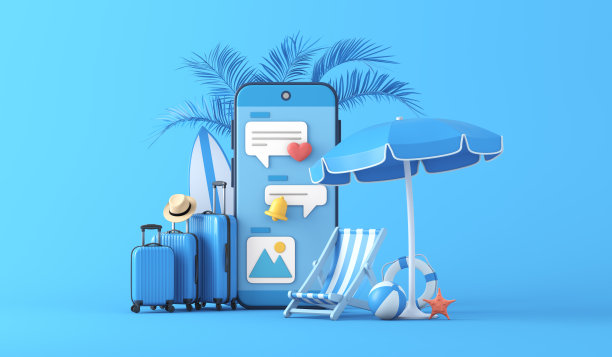 带有社交媒体图标的智能手机。暑假的概念。图片下载