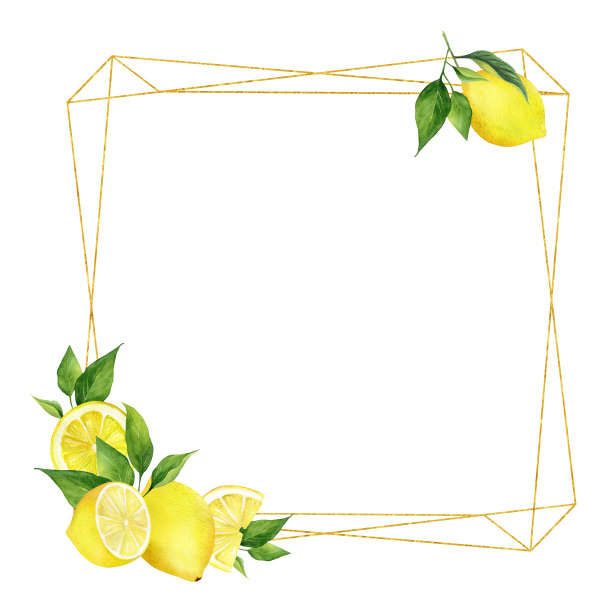 金色画框的柠檬水彩图片下载