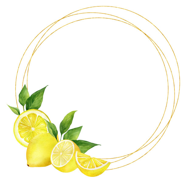 金色画框的柠檬水彩图片下载
