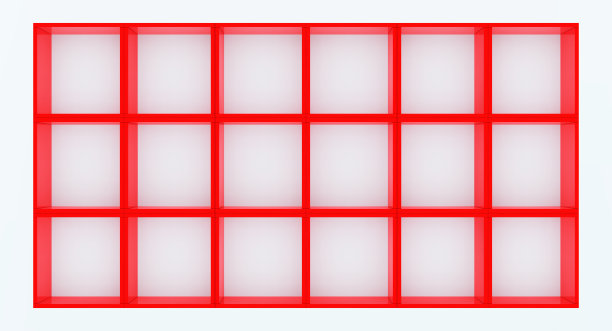 白色墙壁上有架子的红色空柜子的3D模型图片下载