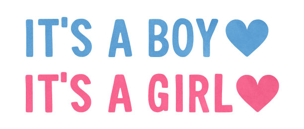 水彩插图的公告短语集:“这是一个男孩”和“这是一个女孩”在浅蓝色和粉红色，装饰小爱的心。图片下载