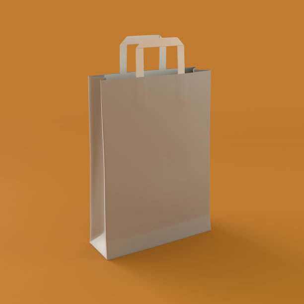 单色纸购物袋在橙色背景，3d渲染图片下载