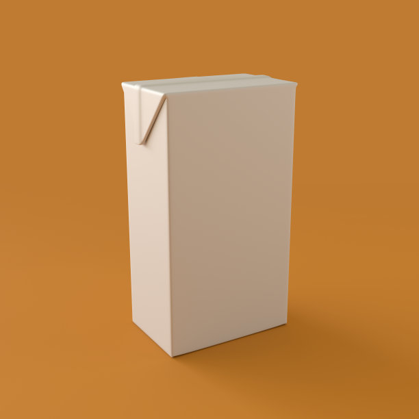 白色纸盒牛奶和果汁空容器包装，塑料对象在橙色背景，三维渲染图片下载