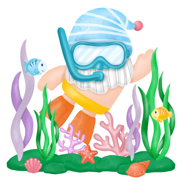 水彩地精潜水夏季剪纸艺术图片下载