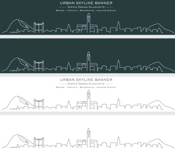 卢加诺单线天际线侧面横幅图片下载
