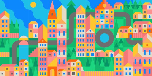 无缝抽象城市向量包豪斯瑞士几何城市格局设计背景图片下载