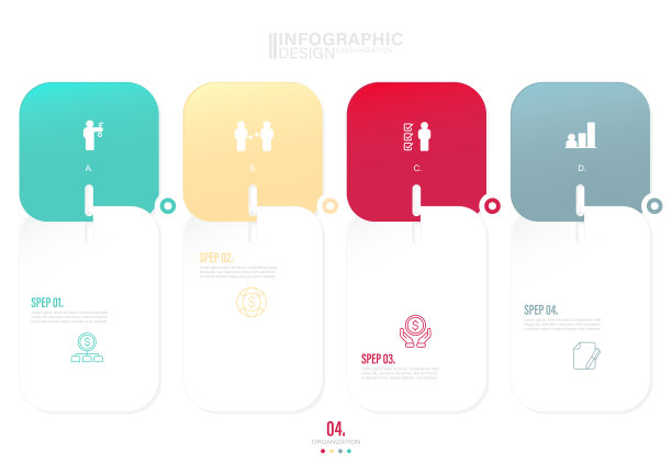 演示矢量信息图表模板4步股票插图信息图表，列表，图标，成功图片下载