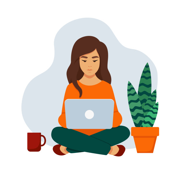 膝盖上放着笔记本电脑的女孩图片下载