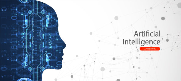 人工智能。技术背景，一个男人的剪影。大数据的概念。机网络的想法。图片下载