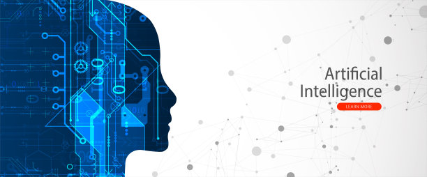 人工智能。技术背景，一个男人的剪影。大数据的概念。机网络的想法。图片下载