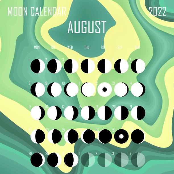 月历2022年8月。占星日历的设计。计划。贴纸的地方。月度周期计划模型。孤立色液体背景图片下载