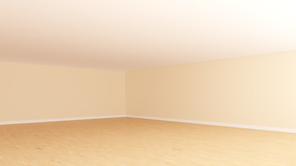 空房间角落，米色墙壁，白色天花板，轻拼花地板图片下载