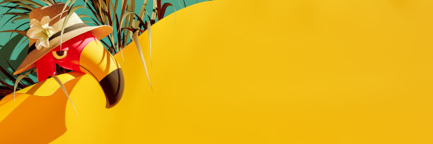 粉红色的火烈鸟出现在空黄墙背景的角落里图片下载