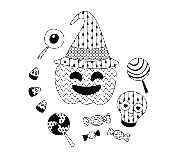 万圣节主题的图案着色。Zenart图片下载