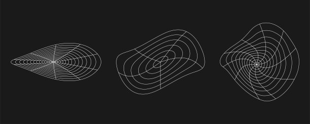 网络扭曲网格，复古朋克设计元素。线框波浪几何网格在黑色背景。矢量图图片下载