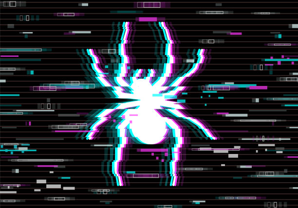 一个扭曲的小故障风格的蜘蛛的插图图片下载