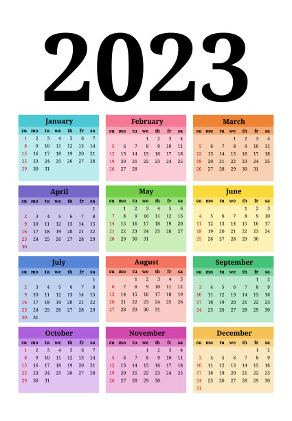 2023年日历，白色背景图片下载