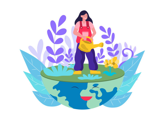 在大地上给树木浇水的女人图片下载