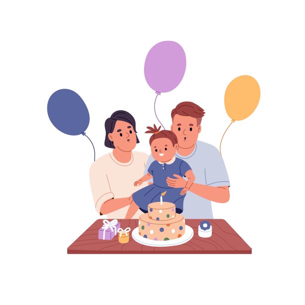 父母和孩子庆祝女孩的生日，吹灭蛋糕上的一支蜡烛。有孩子的家庭。幸福的妈妈，爸爸和孩子在手里。平面矢量插图孤立在白色背景图片下载