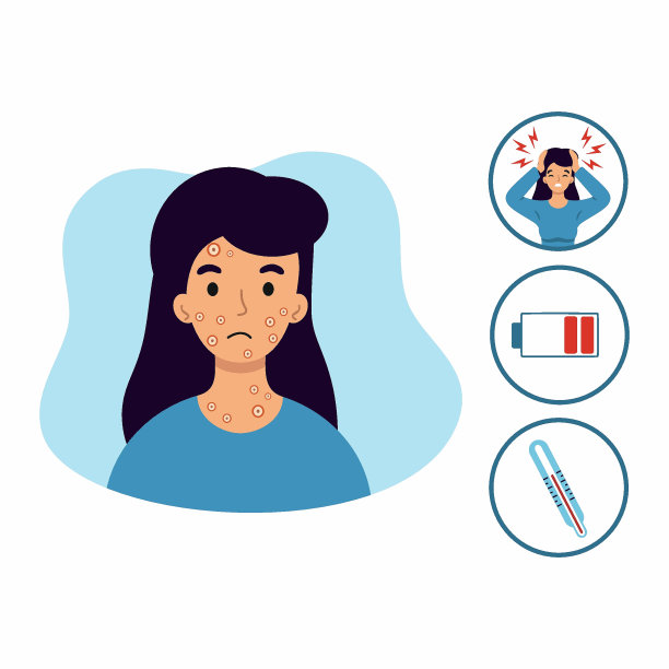 脸上起疹子的悲伤女人。猴痘的症状。对皮肤溃疡。图片下载