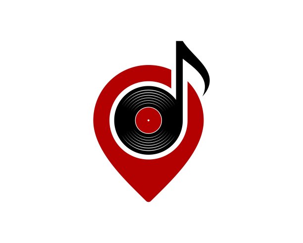 红色大头针位置与乙烯基和音乐笔记内图片下载