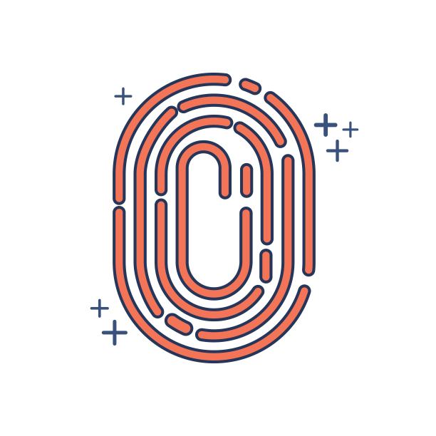 指纹扫描仪图标矢量插图字形风格设计与颜色和加号。孤立在白色背景。图片下载