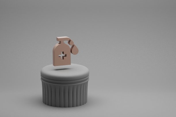 美丽的抽象插图消毒符号图标在一个柱和美妙的背景。3 d渲染插图。背景图案设计。图片下载