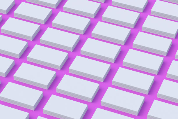 一排排紫罗兰色背景的名片。三维渲染图片下载
