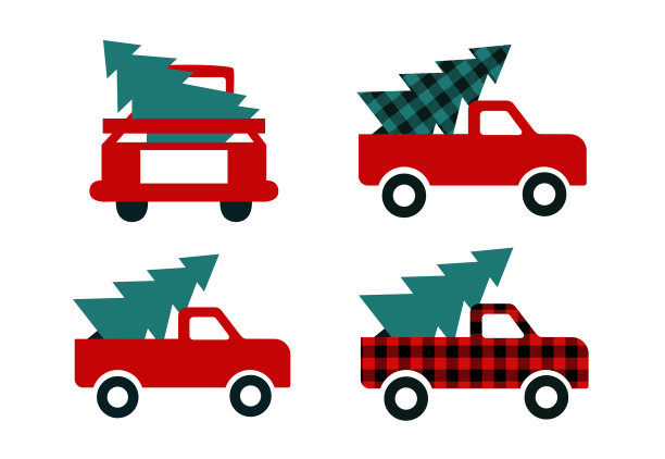 红色圣诞卡车，树形水牛格子图案图片下载