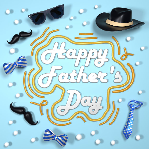 父亲节快乐贺卡横幅或传单与领结太阳镜领带和胡子图片下载