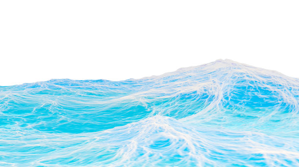 白色背景上孤立的海洋地平线。海洋景观，3d渲染。现实的海浪图片下载