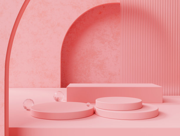玫瑰金平台底座为化妆品产品展示平台和产品植入背景3d插图图片下载