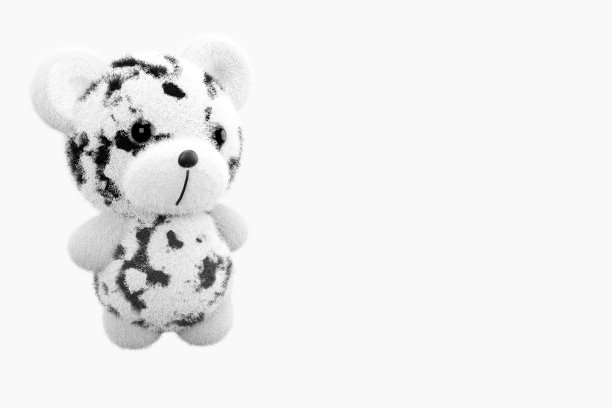 3d渲染可爱的玩具熊与黑色和白色皮毛在白色背景。图片下载