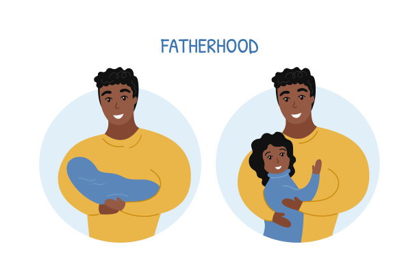 父亲的平面矢量插图。爸爸抱着刚出生的宝宝。非洲裔美国男人和小孩拥抱。父女在一起图片下载