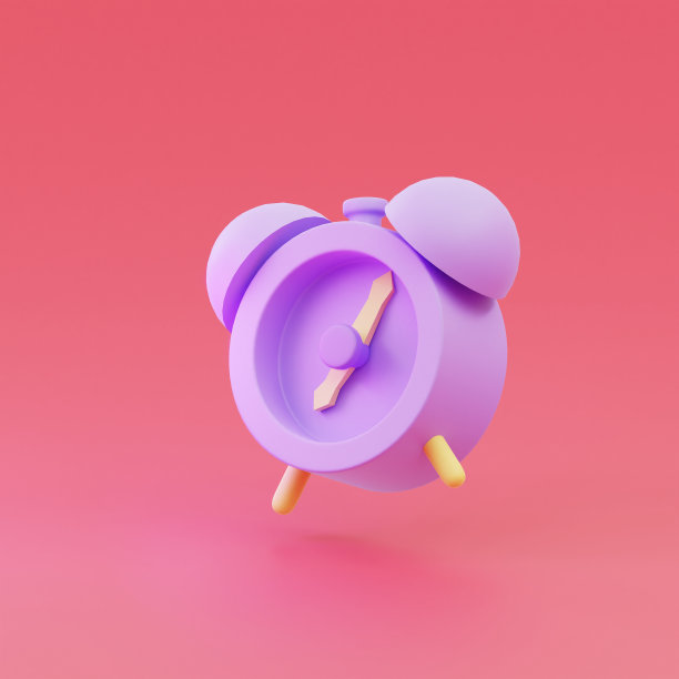 迷你双铃闹钟红色背景，3d渲染图片下载