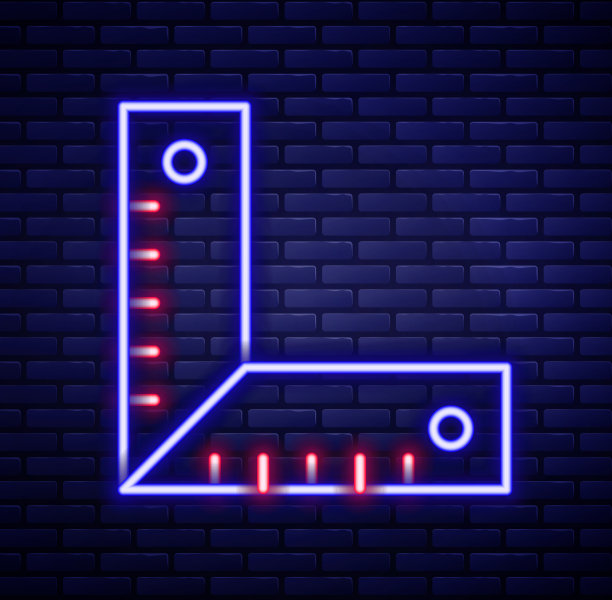 发光的霓虹灯线角尺图标孤立上图片下载