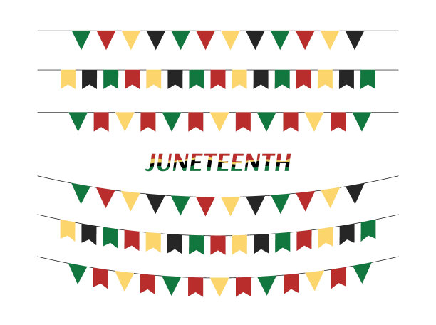 六月旗子孤立。矢量套自由日花环和旗帜在传统非洲的颜色。六月旗的三角形和矩形集合图片下载