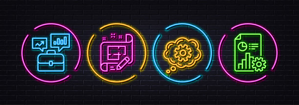 业务组合、齿轮和架构师计划最小的线条图标。对于web应用程序，打印矢量图片下载