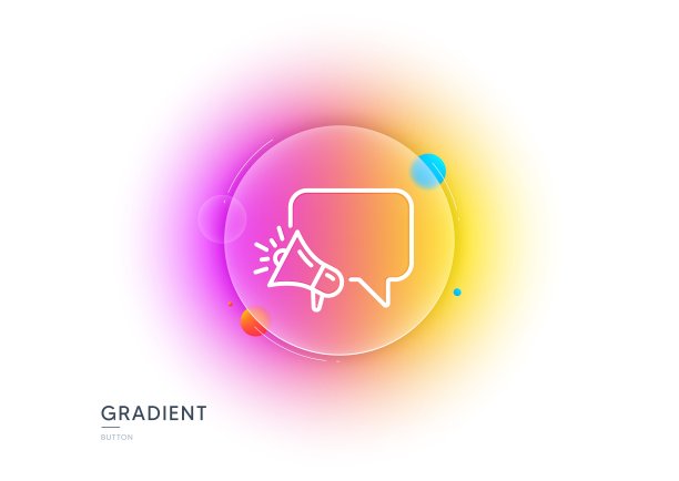 扩音器行图标。广告设备的信号。品牌大使演讲泡泡。梯度模糊按钮。向量图片下载