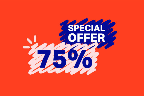75%折扣销售折扣横幅形状模板。大甩卖75%特别优惠徽章图片下载