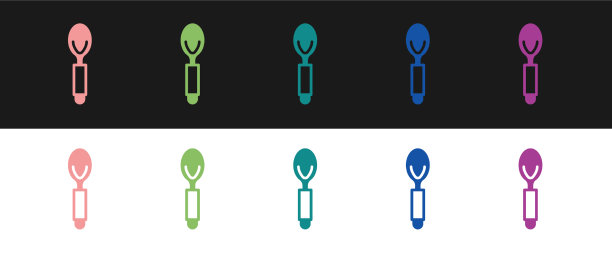 设置勺子图标孤立的黑色和白色图片下载