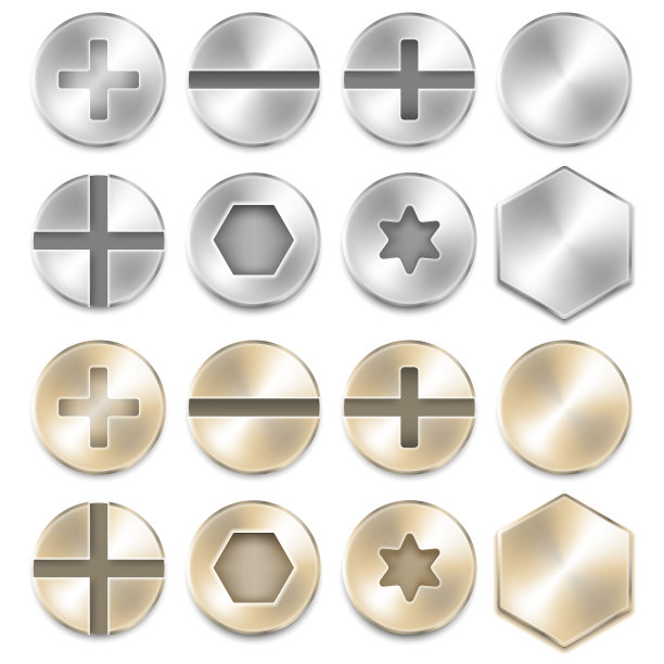 一套螺母螺钉和铆钉头的设计图片下载